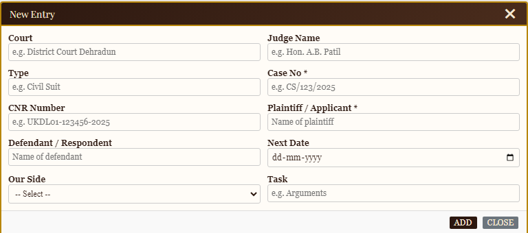 New Entry Form